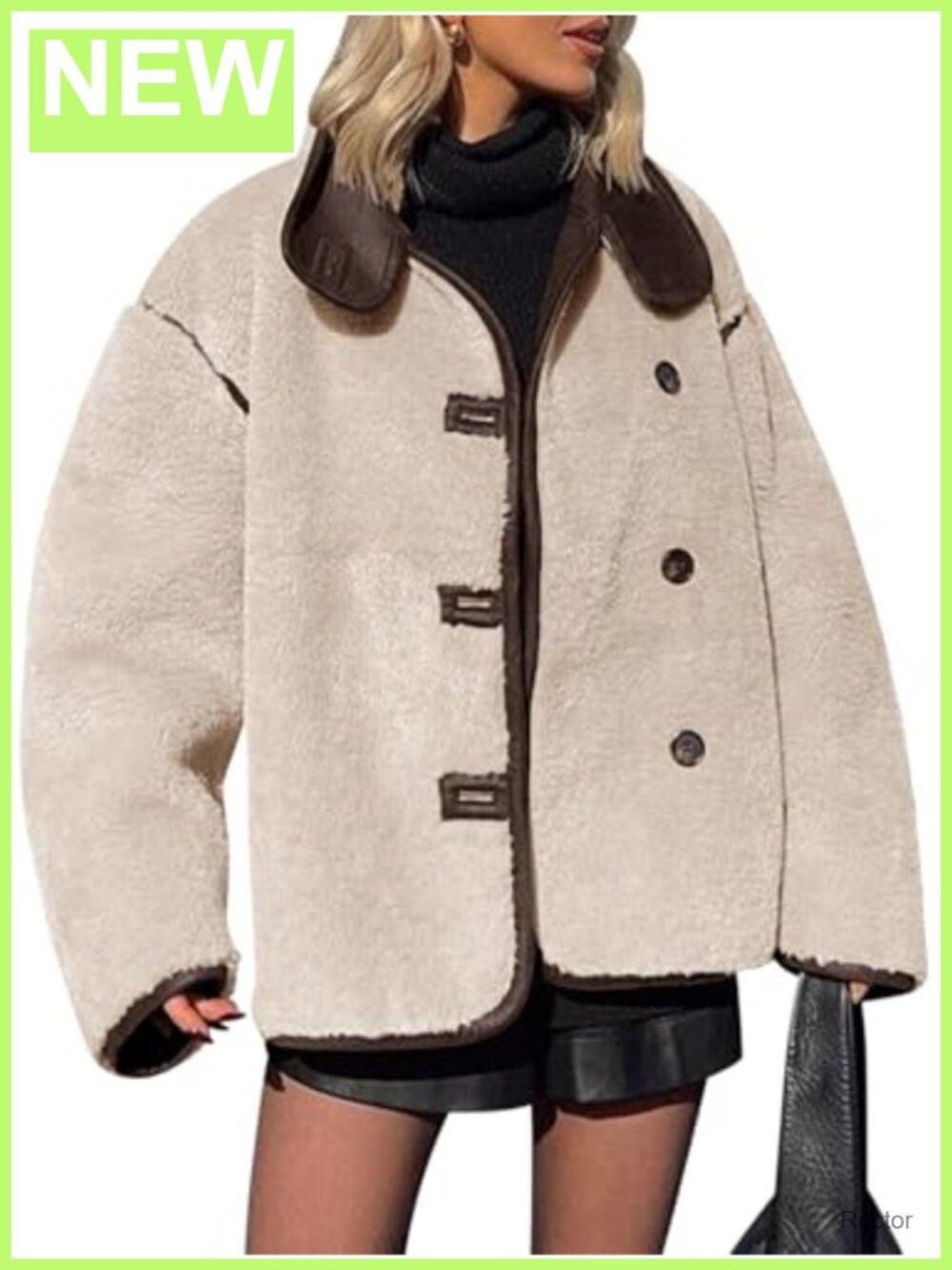 Womens Faux Fur Jacket Warm Winter Stand Collar Button Down Loose Fit Coat